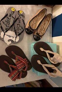 Sam Edelman & Sanuk Women's Shoe Lot - Flats, Flip Flops, Yoga Slings